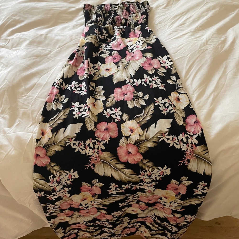 Strapless floor length floral dress